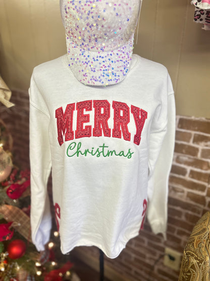 Merry Christmas Side Bow Sweatshirt Monogram